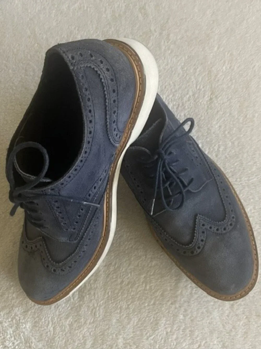 Cole Haan Grand Horizon Navy Suede Wingtip Oxfords Cool Blue Comfortable Hybrid